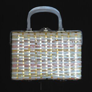 Stylecraft 1950's Hand Made Raffia Bag With Lucite Handles & Frame - Hong Kong